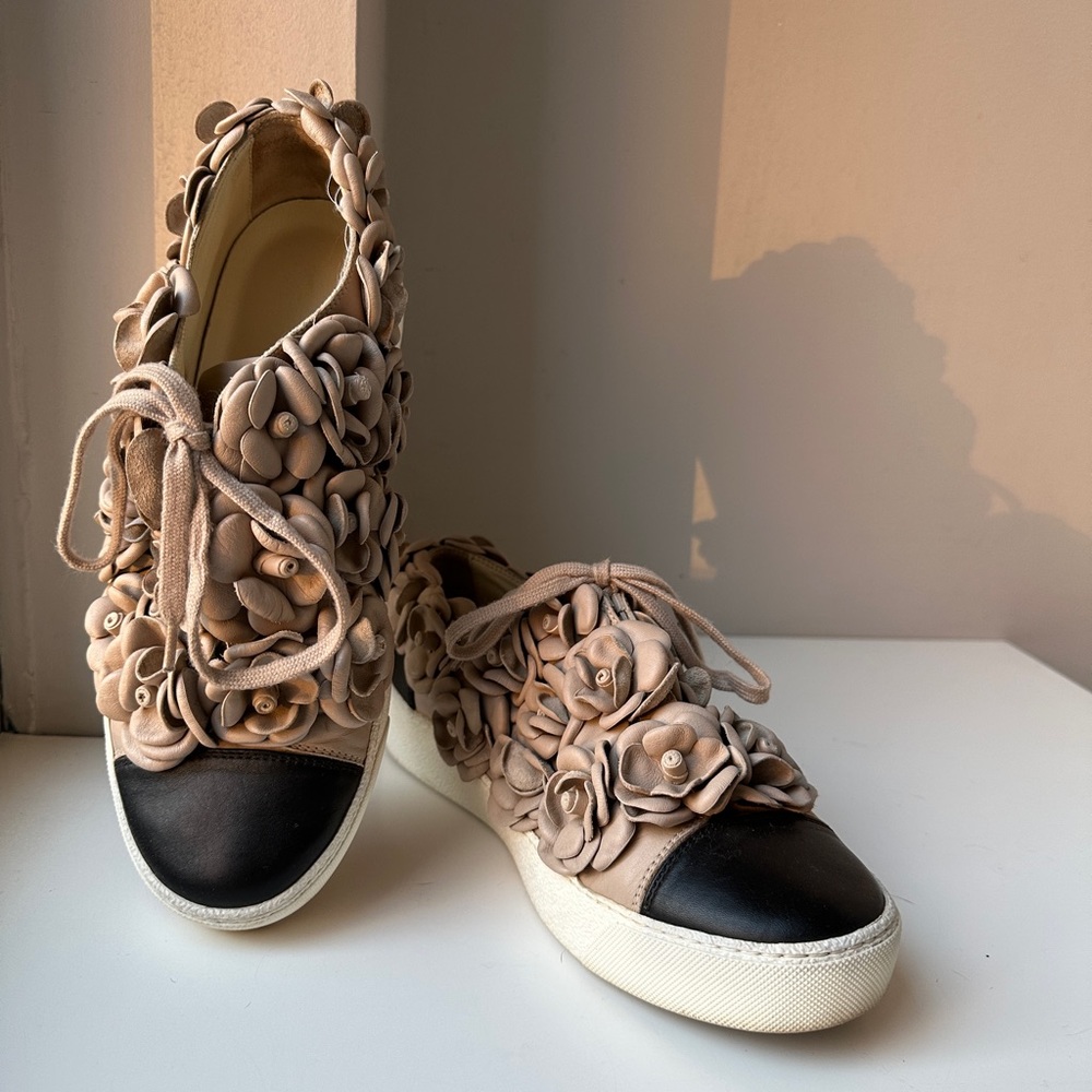 Chanel Camellia Lambskin Sneakers | Color Black/Cream | Size: 38EU/ 8US